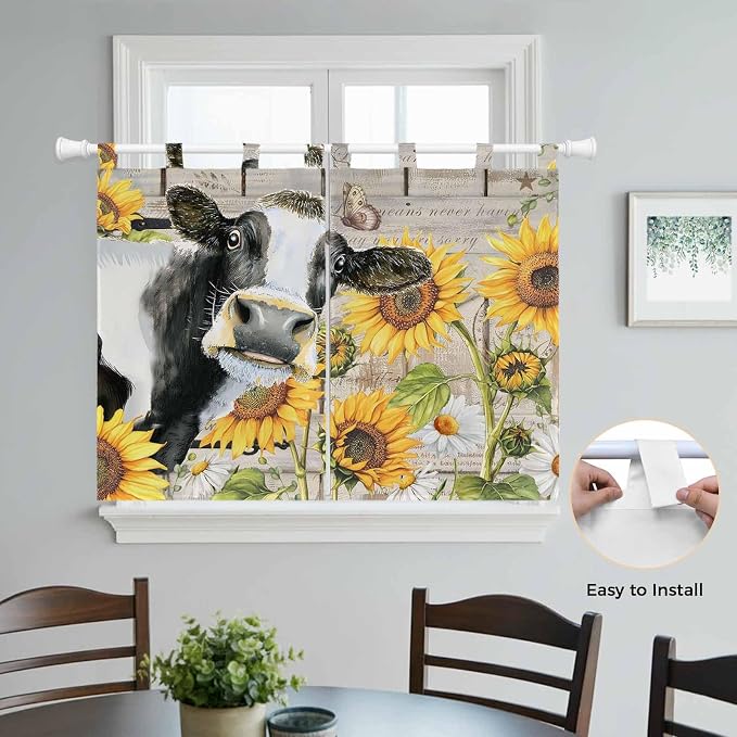 Yellow Sunflowers Kitchen Curtains 45 Inch Length, Short Cafe Window Curtains - Image 4