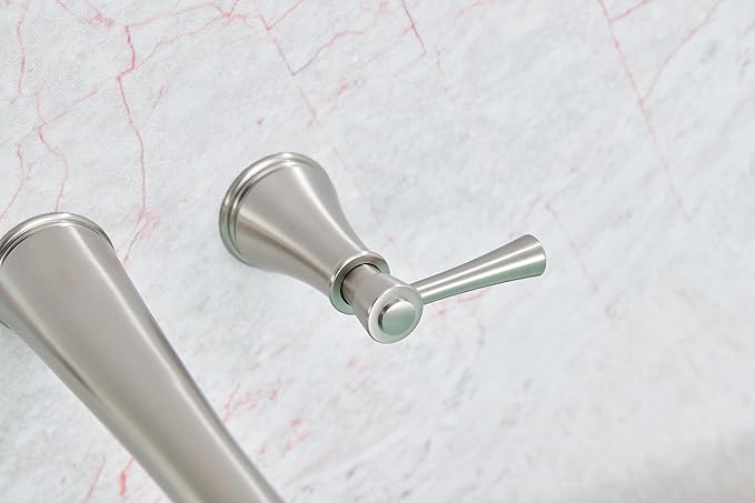 SITGES High Flow Brushed Nickel Wall Mount Bathtub Faucet with Two Level Handles,Extra-Long 10.5" Spout Reach Solid Brass Wall Tub Filler with Rough-in Valve Included
