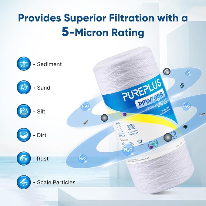 PUREPLUS 5 Micron 10 x 4.5 Whole House String Wound Sediment Filter - Image 3