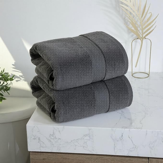 Cloudura Luxury Bath Towels-100% Cotton | Quick Dry | Lightweight | Thick I Good for Spa,Gym & Hotel Quality,(27'x54')-Soft & Absorbent (Charcoal Grey, Set of 2)