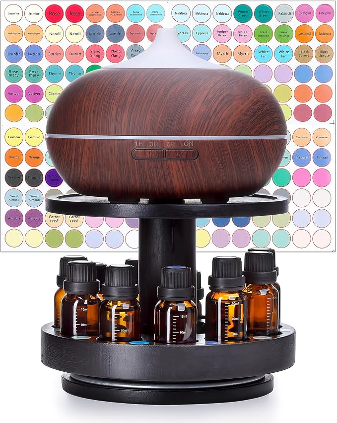 TJ.MOREE Bamboo Essential Oil Organizer 2-Tier Carousel Holder, Fits 5 ml to 30 by TJMOREE
