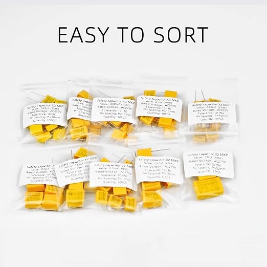 10 Values 77 PCS Polypropylene Safety Capacitors DIP 275VAC X2 MKP Assorted Kit - Image 5