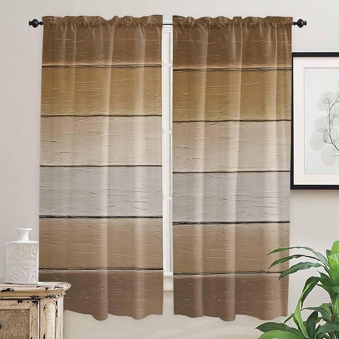 Vintage Brown Gradient Wood Grain Window Valance Curtains, Farmhouse Wood Barn - Image 7