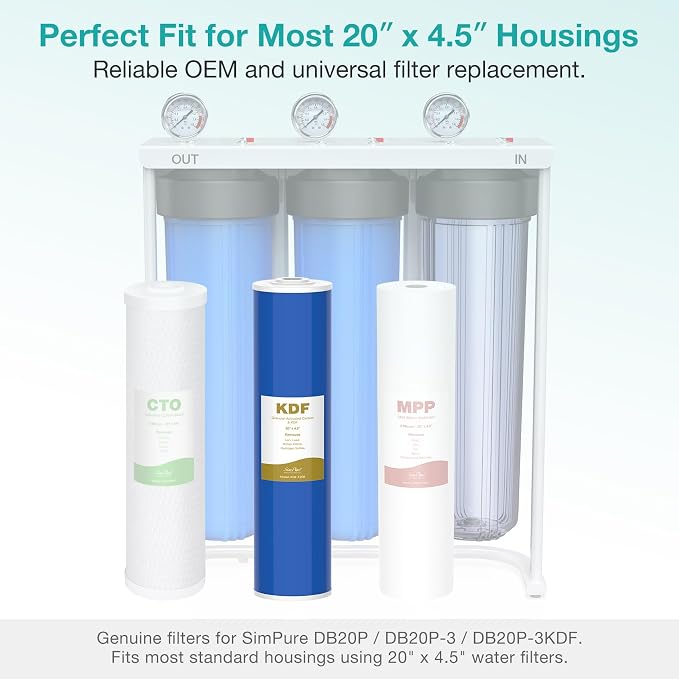 SimPure Whole House Water Filter Cartridges 20" x 4.5" GAC/KDF Carbon and Heavy - Image 4
