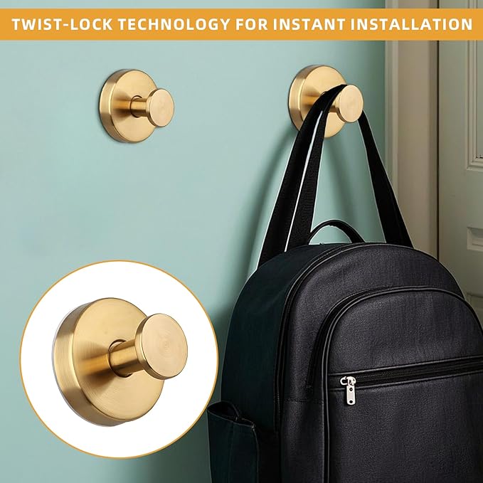 2 Pcs Suction Cup Hooks, Stainless Steel Removable Shower Towel Hook, No Drill Towel Holder for Bathroom, Kitchen Glass Door Wall for 15 Lb Heavy Duty Clothes - O Shape, Gold