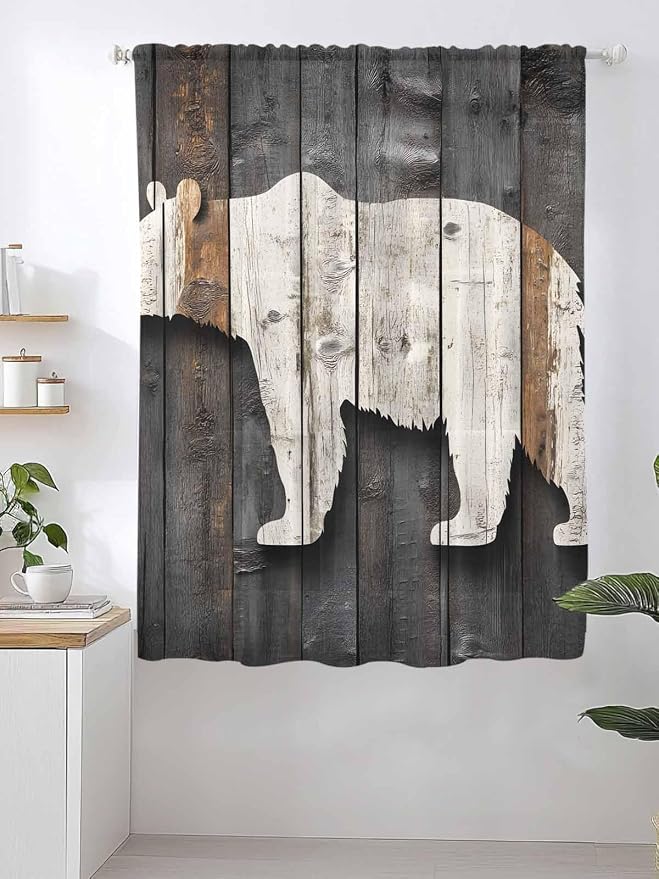 Sheer Curtains 72 Inches Long, Vintage White Brown Bear Semi Sheer Curtains - Image 2