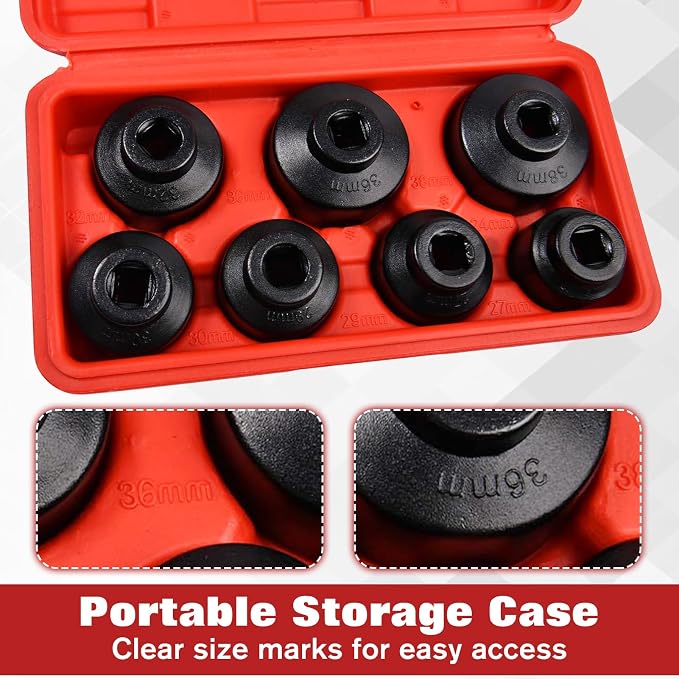 7-Piece Oil Filter Socket Set, 3/8" Drive Low Profile Oil Filter Cap Wrench - Image 7