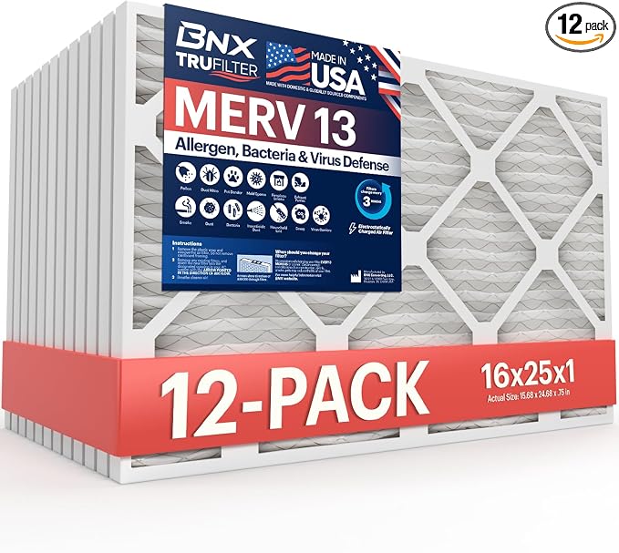 BNX TruFilter 16x25x1 MERV 13 AC Furnace Air Filter by BNX