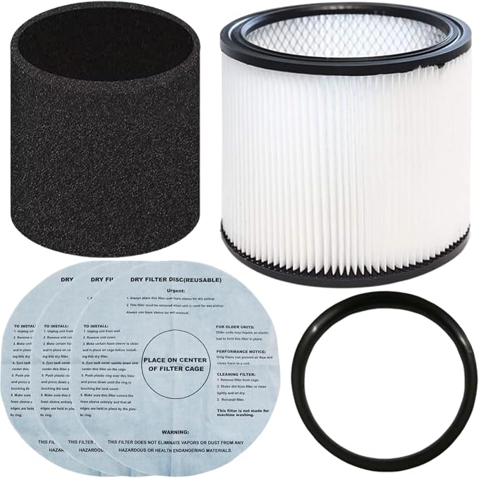 Vacuum Canister Filter Set for Wet/Dry Shop Vacuums – Includes Canister Filter by ALLPARTSETC