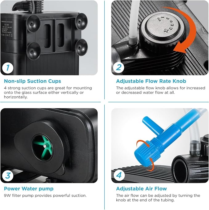 Internal Fish Tank Filter with 9W UV Light, Adjustable Water Flow Submersible - Image 4