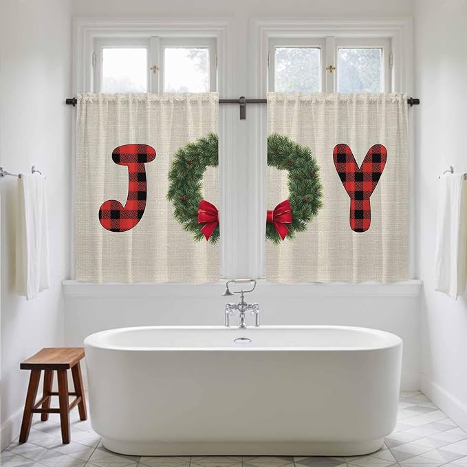Red Green Christmas Kitchen Tier Curtains 45 Inch Long 2 Panel Set, Rod Pocket - Image 5