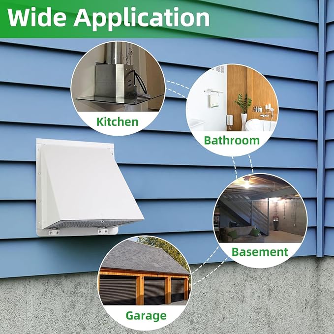 7 Inch Hooded Wall Vent with Mesh and Damper, Wall Vent Hood Duct Cap Exterior - Image 7