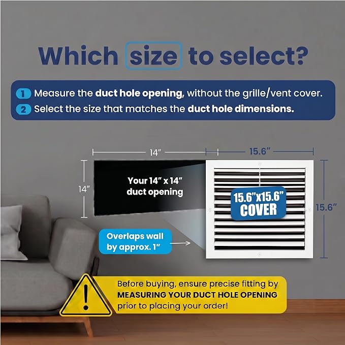 14x14 Aluminum 1-Way Air Flow Vent Cover Wall or Ceiling – Quiet HVAC Wall - Image 2