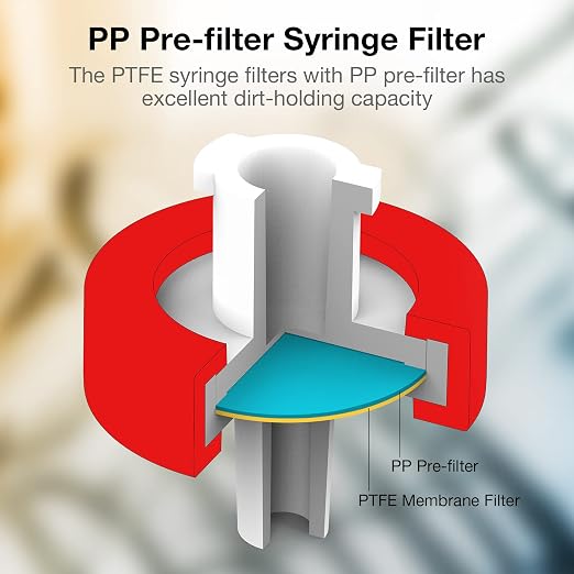 SimPure Syringe Filter PTFE 500 PCS Hydrophobic Membrane, 25mm Disc Diameter - Image 4
