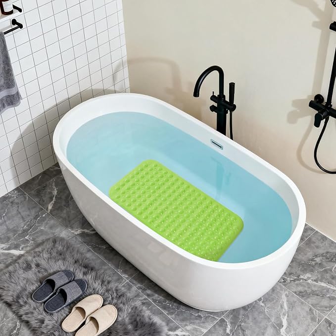 Anti-Slip Bathtub Shower mat, 27.5×14.5（Approximately 70×37cm） inch Soft Oversized Machine Washable Non-Slip Bathtub mat with Drainage Holes, Bathroom Floor Suction Cup.（1-Opaque Pea Green）