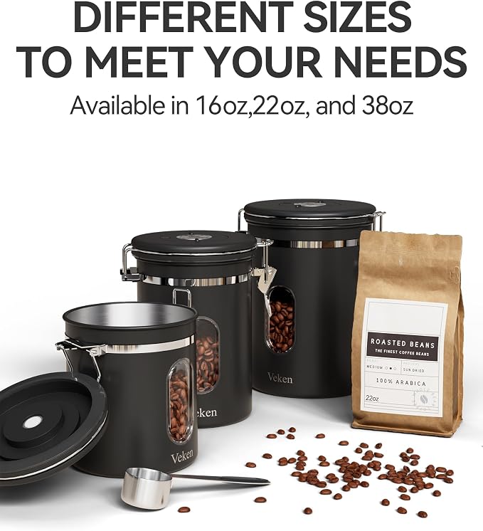 Veken Coffee Canister with Window, Airtight Stainless Steel Kitchen Food - Image 6