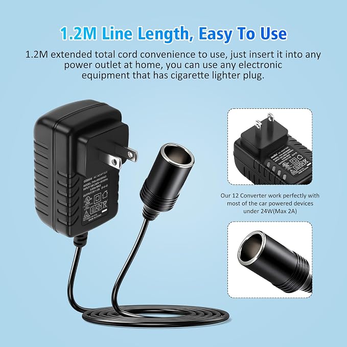 AC to DC Converter 2A 24W, Car Cigarette Lighter Adapter - Image 5