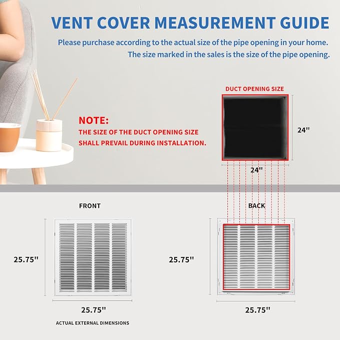 24x24 Return Air Grille, Return Air Vent Cover - Image 4
