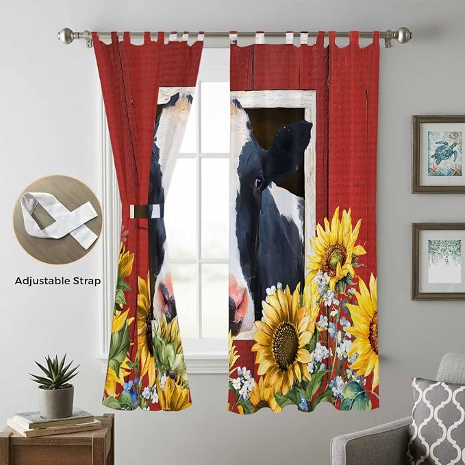 Cow Sunflowers Living Room Curtains 84 Inch Length, Window Curtains Tab Top - Image 5