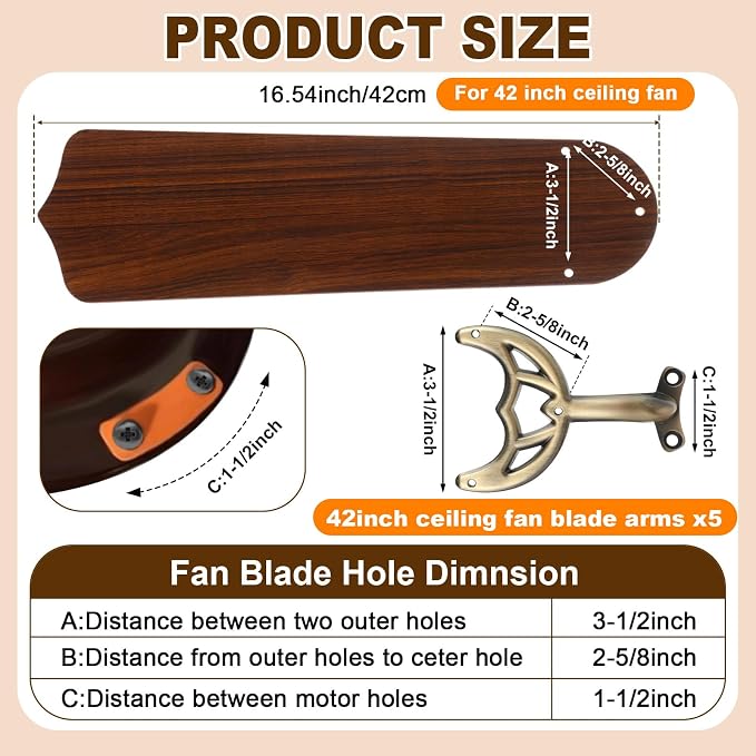 Yaocom 10 Pack 16.54" Ceiling Fan Replacement Blades and Blade Arms Kit - Image 2