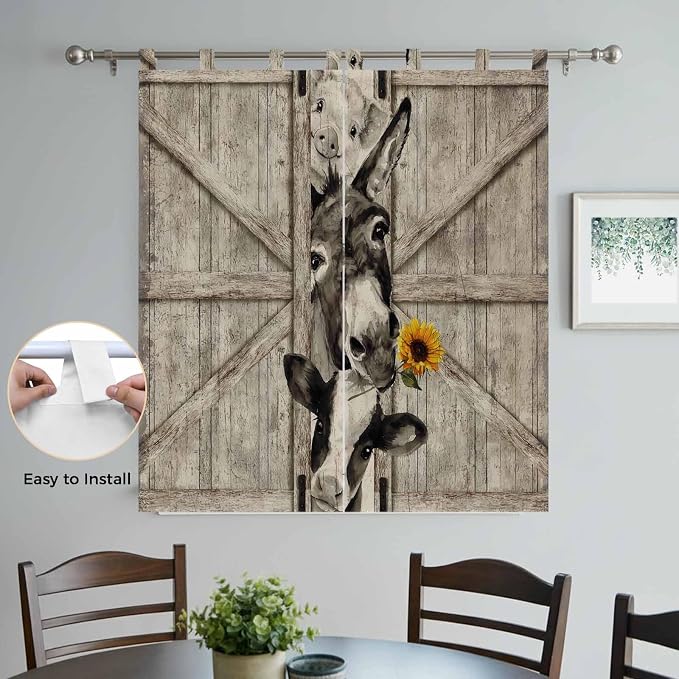 Funny Farm Animals Bathroom Curtains 63 Inch Length, Window Curtains Tab Top - Image 4