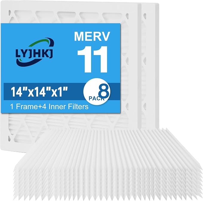 14x14x1 MERV 11 Air Filter, Quality AC/HVAC Furnace Filter，2 Reusable ABS Frame by LYJHKJ