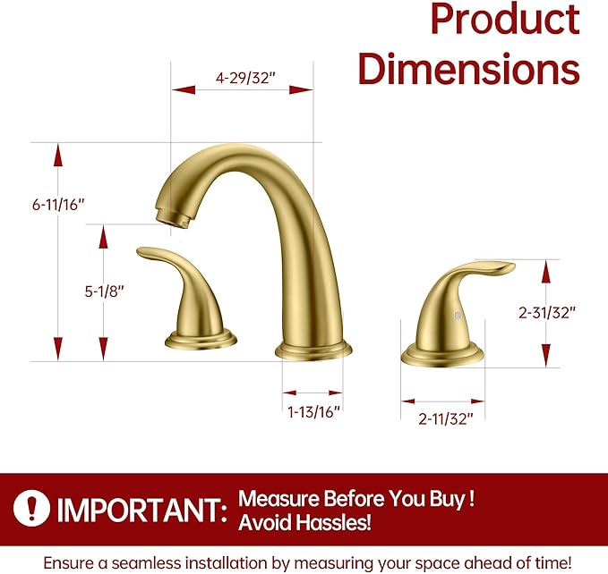 sumerain 3 Hole Roman Tub Faucet Brushed Gold with with Brass Rough in Valve, High Flow