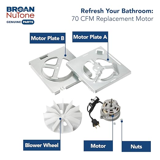 Broan-NuTone RE70BN 70 CFM Bathroom Exhaust Fan Replacement Motor Kit, Easy DIY - Image 2