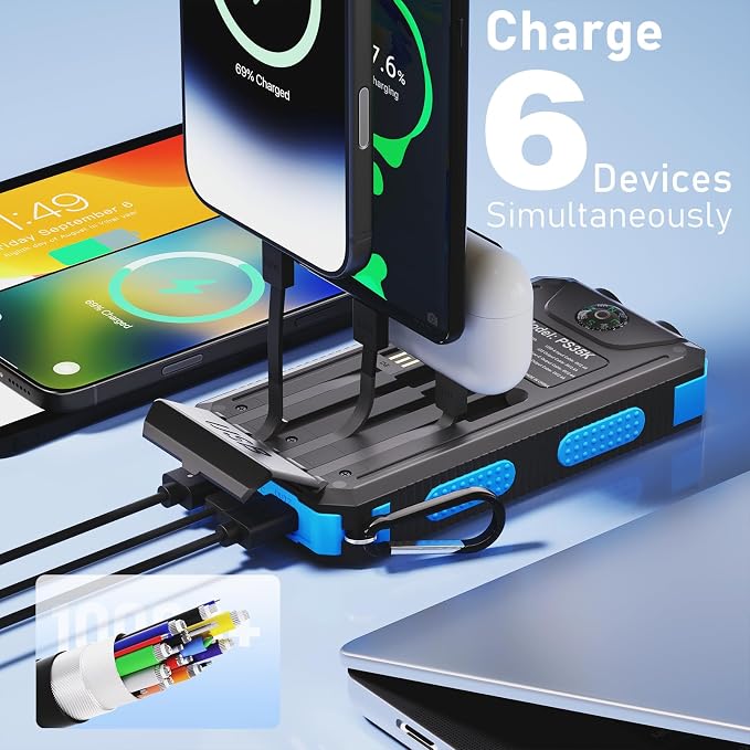 Solar Charger Power Bank 20, Portable Charger, 4 Cables 3 Ports Fast Charging - Image 5