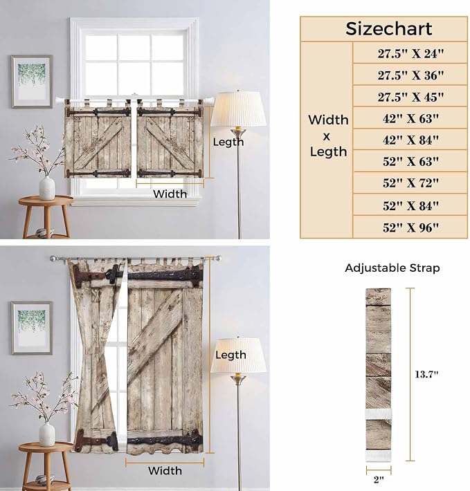 Farmhouse Wood Grain Kitchen Curtains 36 Inch Length, Small Window Curtains Tab - Image 8