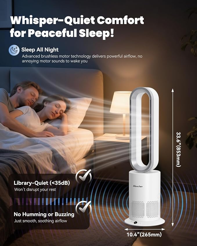 Hanchen Dual-Tech Bladeless Tower HEPA Fan, Ultra-Quiet 3-in-1 Cooling - Image 6