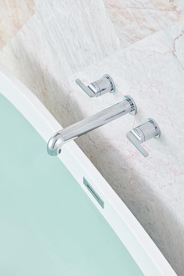 SITGES Solid Brass Wall Mount Tub Filler, 10" Long Spout Reach Wall Mount Bathtub Faucet with Two Lever Handles, High-End Design, High Flow Bathtub Faucet Set with Rough-in Valve Included, Chrome