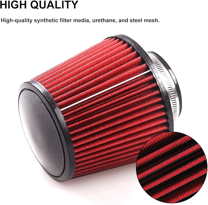 RYANSTAR 76mm 3" High Flow Round Tapered Cone Cool Air Filter Cleaner - Image 3