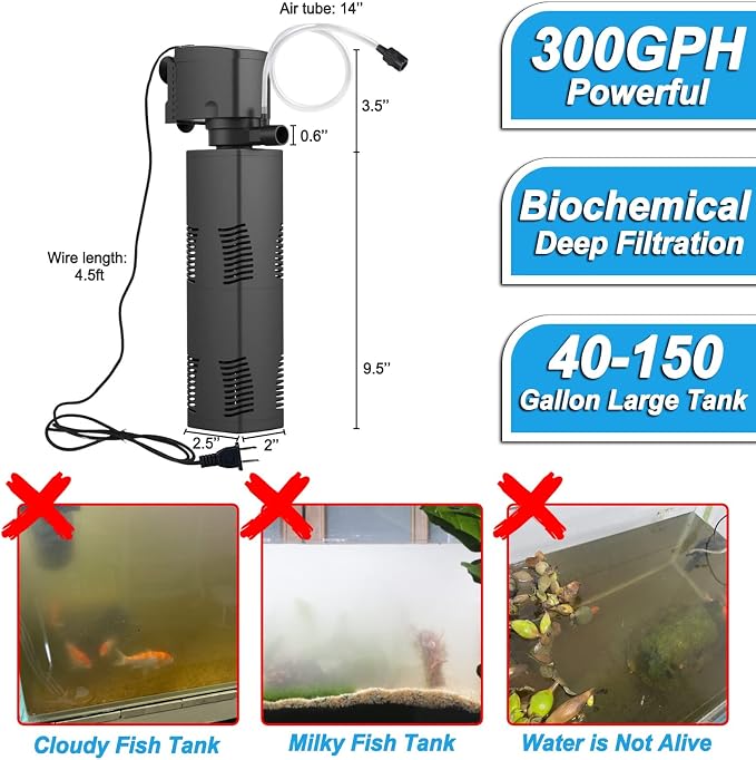 TARARIUM Aquarium Filter for 55-150 Gal. Tank Crystal 300GPH Biochemical - Image 4