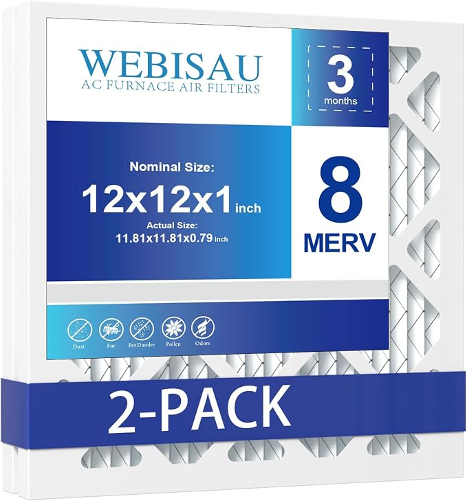12x12x1 Air Filter MERV 8 MPR 600 2Pack Pleated HVAC Furnace AC Filters by WEBISAU