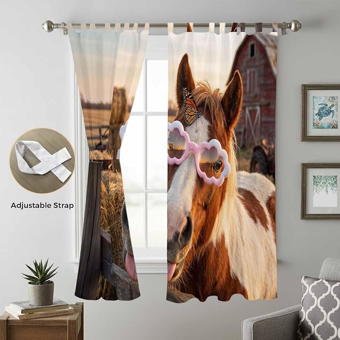 Farm Horses Living Room Curtains 84 Inch Length, Window Curtains Tab Top - Image 5