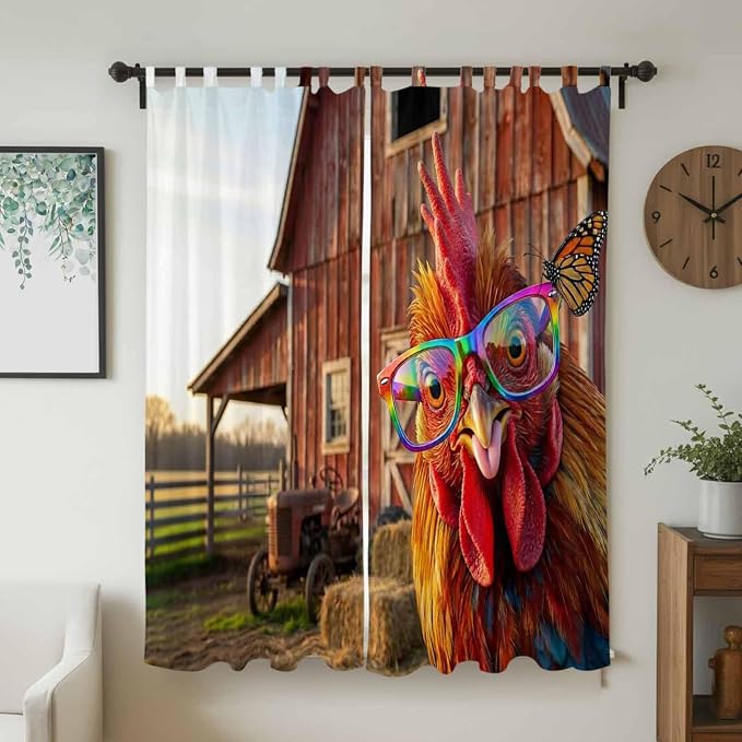 Farm Rooster Living Room Curtains 96 Inch Length, Window Curtains Tab Top - Image 2