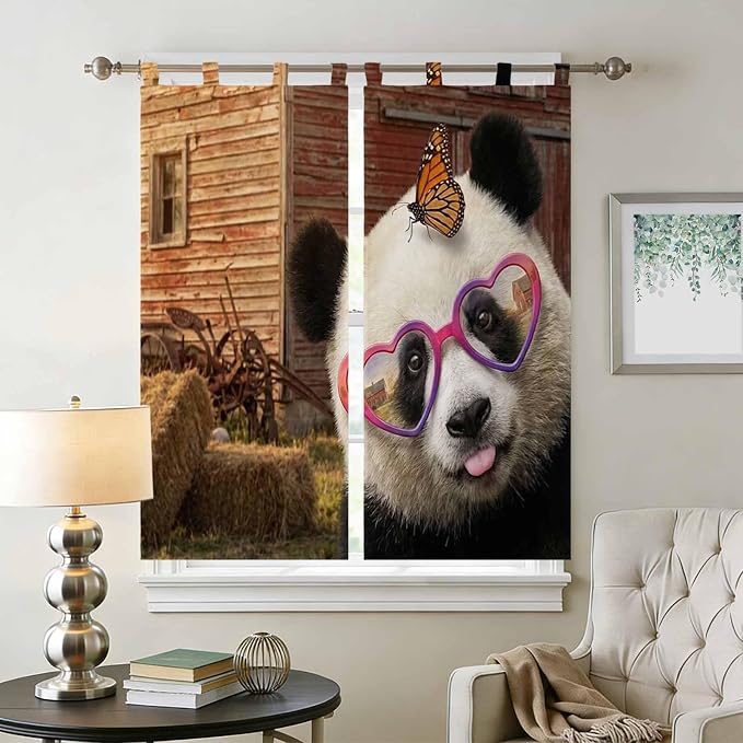Farm Panda Bedroom Curtains 72 Inch Length, Window Curtains Tab Top, Farmhouse - Image 2