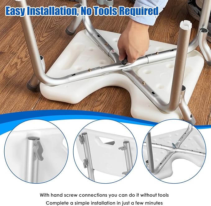 Shower Chair with Arms and Back Heavy Duty 330lbs, Shower Seat for Inside Shower with Shower Head Holder, Shower Bathroom Chair with Cutout Seat & Cold-Proof Pads, Tools-Free Assembly