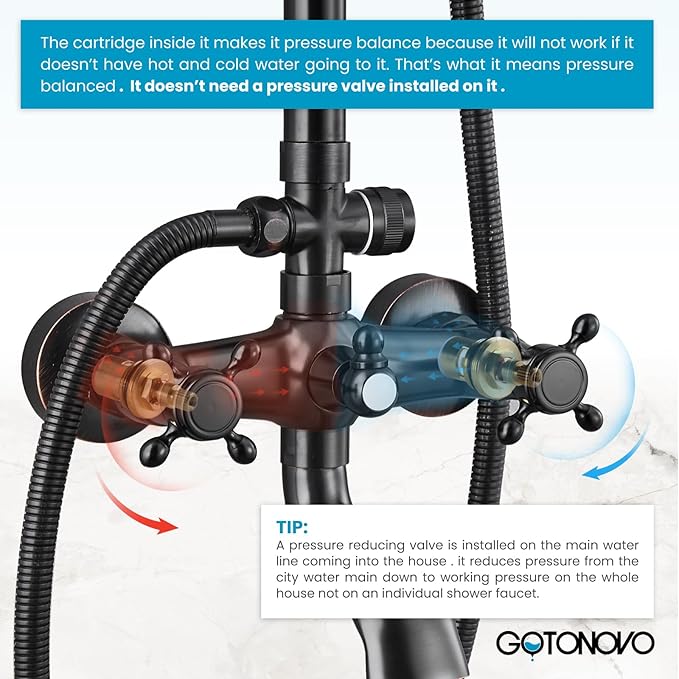 gotonovo Bathroom Classic Exposed Shower Faucet Wall Mount Shower System 8 Inch Luxurious Rainfall Shower Head Set with Tub Spout and Handheld Spray Double Cross Handles Oil Rubbed Bronze