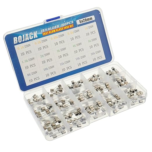 BOJACK 15 Values 150 pcs Fast Blow Glass Fuses Assortment Kit 5x20 mm 250 V 0.1 - Image 2