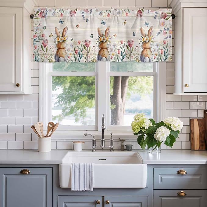 Easter Curtain Valances for Windows, Kitchen Valance Window Treatment, Spring - Image 2
