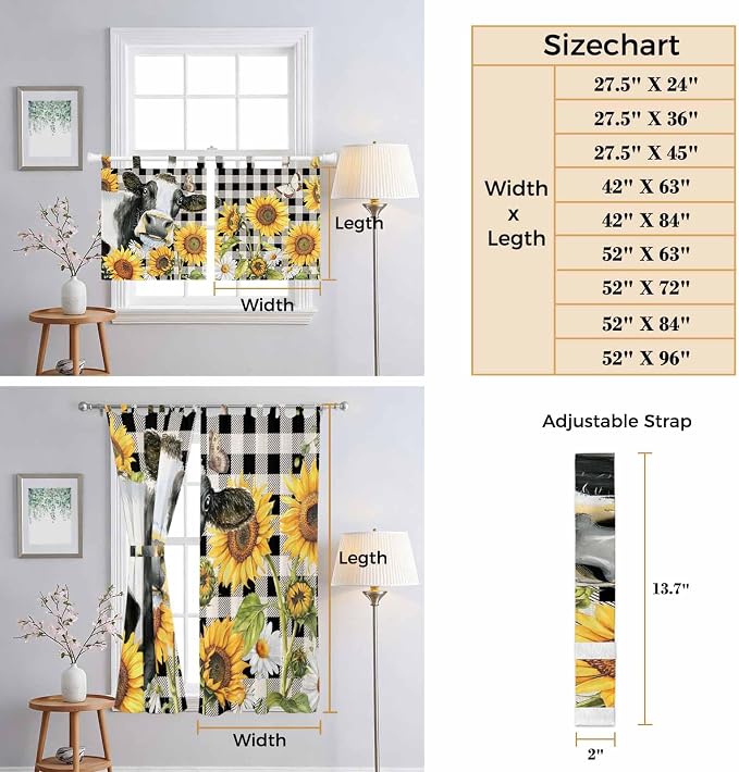 Retro Sunflowers Kitchen Curtains 36 Inch Length, Small Window Curtains Tab Top - Image 8