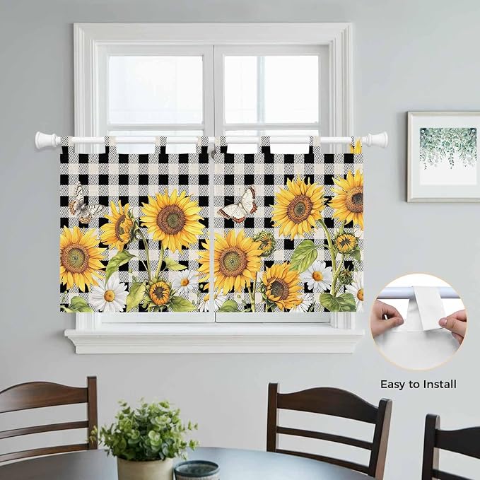 Sunflowers Kitchen Curtains 24 Inch Length, Small Window Curtains Tab Top - Image 4