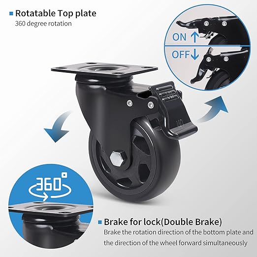 4 Inch Caster Wheels 2000lbs, Casters Set of 4, Heavy Duty Plate Casters - Image 4