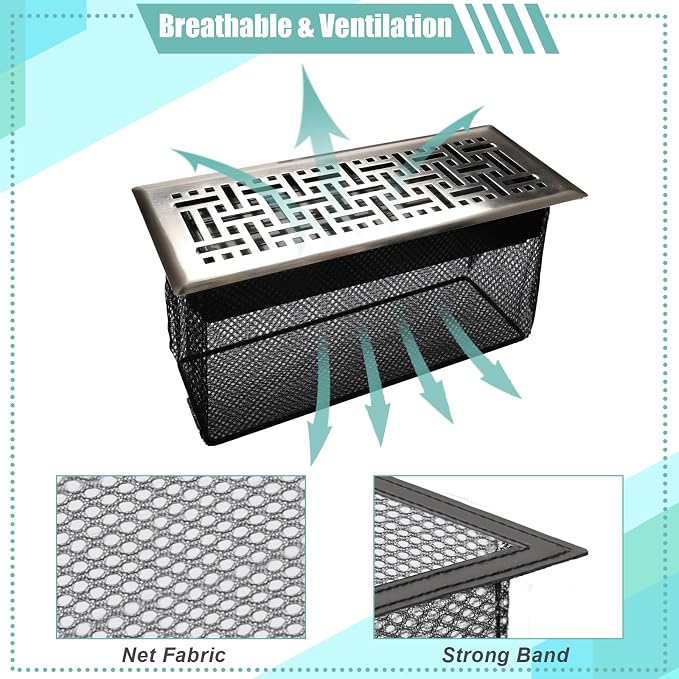 6PCS Floor Register Cover Trap 4"x12", Mesh Floor Vent Screen Net - Image 3