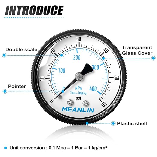 MEANLIN MEASURE 1/4" NPT 0-60Psi Swimming Pool Water Pressure Gauge 2" FACE DIAL - Image 4
