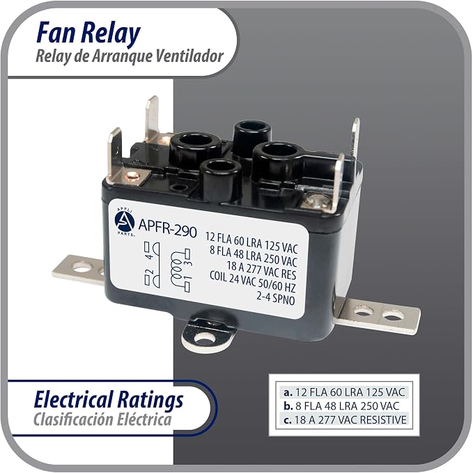 Appli Parts APFR-290 90-290, 24 VAC Coil, Heavy Duty Switching Fan Relay - Image 4