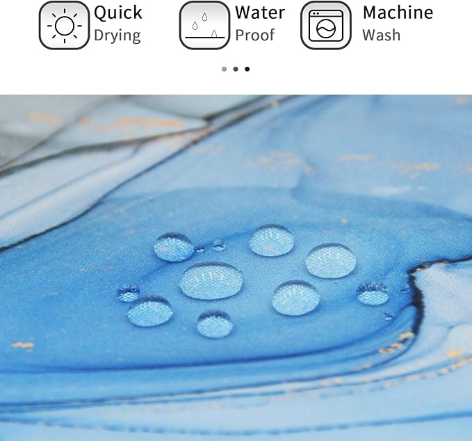 Gibelle Abstract Shower Curtain, Blue Grey Marble Fabric Shower Curtain for Bathroom, Modern Ink Art Decor Waterproof Shower Curtain Set with Hooks, 71x71