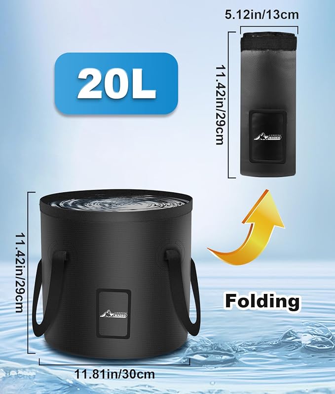 WADEO Portable Camping Shower, 6000mAh Rechargeable Shower Pump, Filtered Shower Head & 5 Gallons Foldable Bucket, Outdoor Shower for Hiking Beach, Travel, Pet Bath, Car Washing, Surf & Boat Cleaning